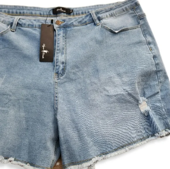 Agnes Orinda Denim Stretch Cut off Shorts in Blue Size 3X W-705